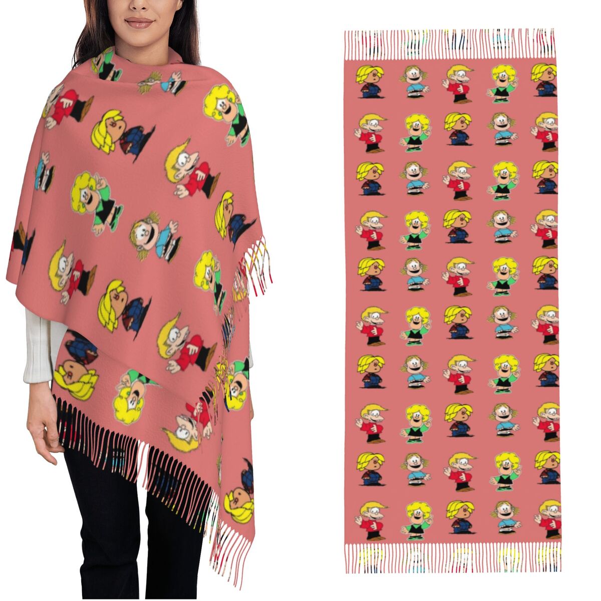 Pashmina Wrap Large - Écharpe à pampilles pour femmes, personnages